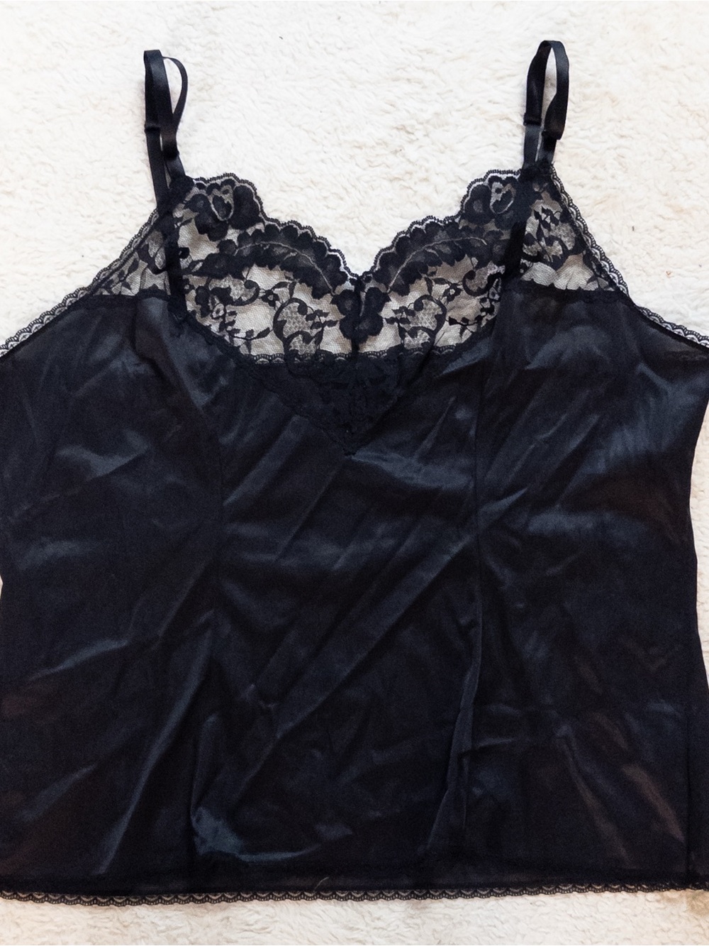 Vintage Vassarette Black Lace Camisole XL 44 Plus Size Lingerie Top - Picture 8 of 10
